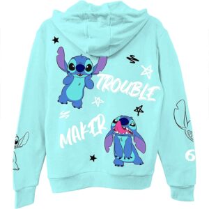 Disney Ladies Lilo and Stitch Sweatshirt - Ladies Classic Lilo and Stitch Hoodie Sweatshirt (Sky Blue Hoodie, Large)