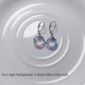 925 Sterling Silver Circle Earrings with Austria Crystal Leverback Dangle Earrings Hypoallergenic Jewelry for Women Mom (Aurore Borealis Crystal Earrings)