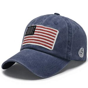 uphily vintage blue usa american flag baseball cap, low profile patriotic dad hat for men or women