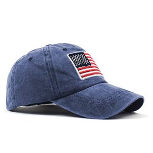 Uphily Vintage Blue USA American Flag Baseball Cap, Low Profile Patriotic Dad Hat for Men or Women