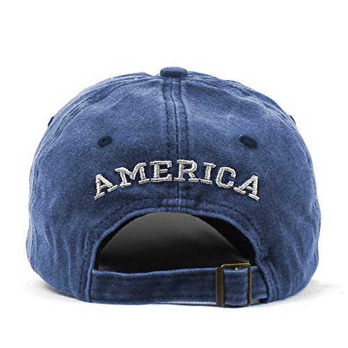 Uphily Vintage Blue USA American Flag Baseball Cap, Low Profile Patriotic Dad Hat for Men or Women