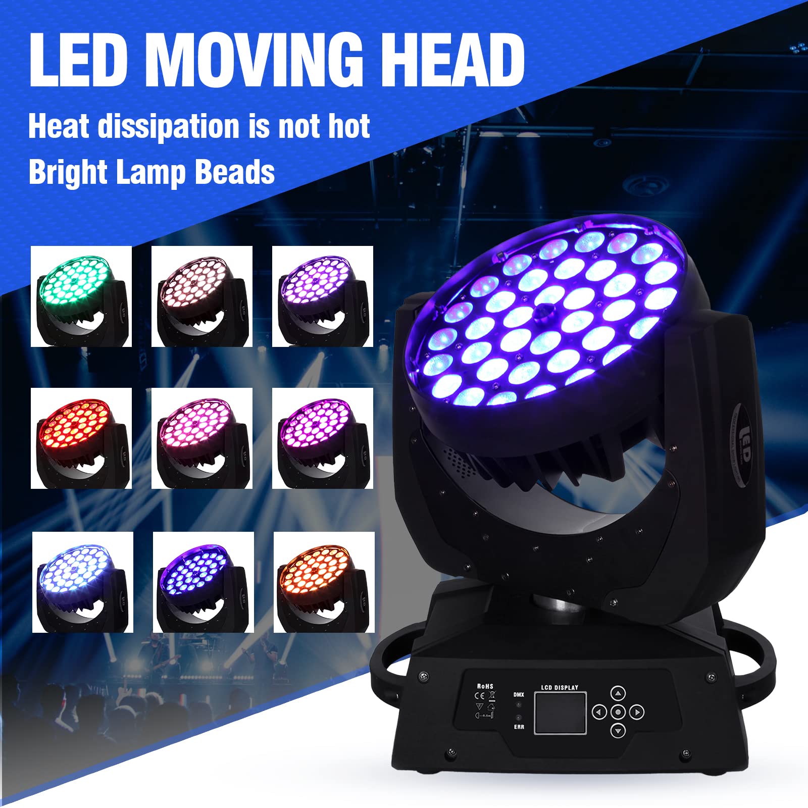 Samger 2 Pack 360W 16CH RGBW Moving Head Light DMX512 Adjustable Pan and Tilt LED Moving Head Spot Light DJ Light Rotating Stage Effect Lamp for Ceremony Club Party Disco Music Shows