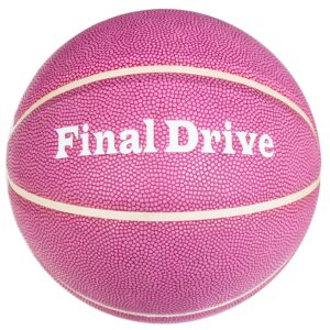 Final Drive Pink Leather Girls Basketball Size 5 (27.5") with Pump and 2 Needles – Kids Indoor Outdoor Basketball – Youth Size Composite Leather Ball for Girls, Boys, Beginners