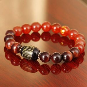 Jewever Triple Protection Feng Shui Bracelet Healing Bangle- Tiger Eye - Obsidian - Sutra Agate 10mm beads Stone Amulet Unisex Jewellery