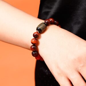 Jewever Triple Protection Feng Shui Bracelet Healing Bangle- Tiger Eye - Obsidian - Sutra Agate 10mm beads Stone Amulet Unisex Jewellery