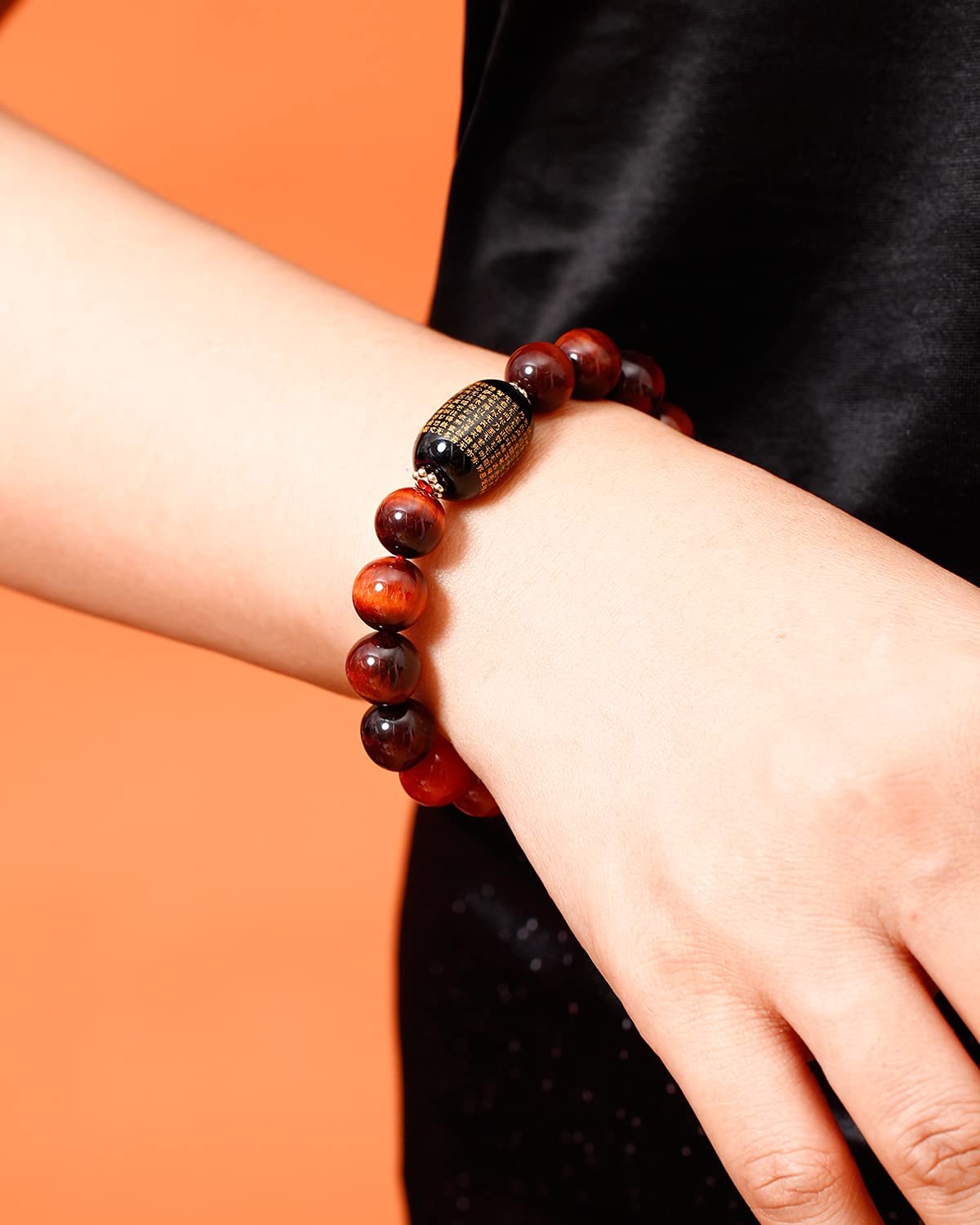 Jewever Triple Protection Feng Shui Bracelet Healing Bangle- Tiger Eye - Obsidian - Sutra Agate 10mm beads Stone Amulet Unisex Jewellery