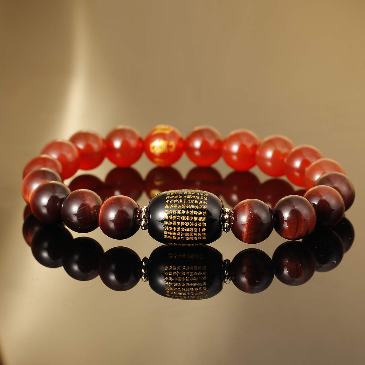 Jewever Triple Protection Feng Shui Bracelet Healing Bangle- Tiger Eye - Obsidian - Sutra Agate 10mm beads Stone Amulet Unisex Jewellery