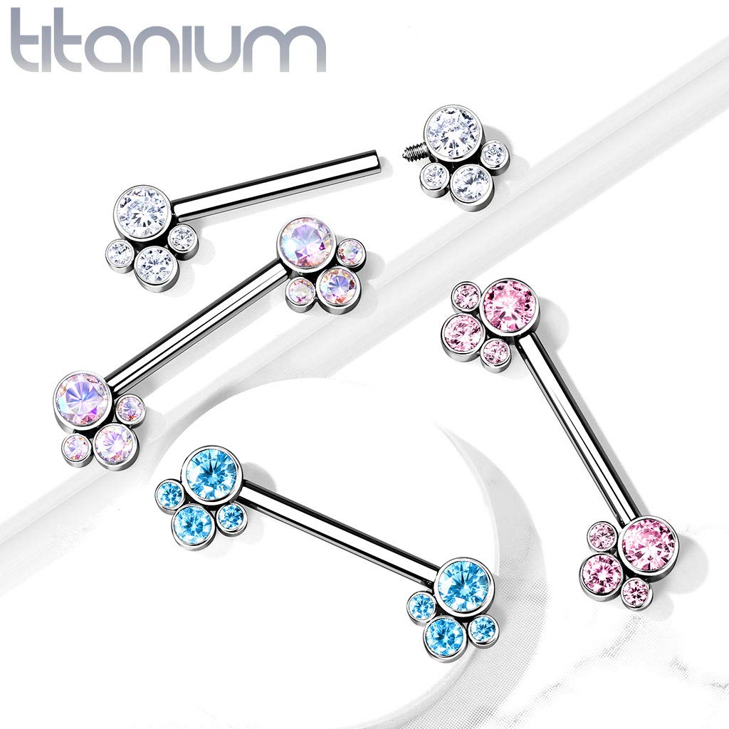 Dynamique Implant Grade Titanium Nipple Barbells With CZ Bezel Set Internally Threaded Pet Paw Ends (Sold Per Pair Or Per Piece)