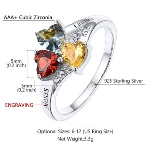 Custom4U Personalized Family Ring with 3 Birthstones Customized 925 Sterling Silver Ring with Names Crystal AAA+ Cubic Zirconia Stones Jewelry Elegant Finger Decoration for Women