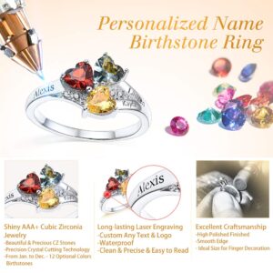 Custom4U Personalized Family Ring with 3 Birthstones Customized 925 Sterling Silver Ring with Names Crystal AAA+ Cubic Zirconia Stones Jewelry Elegant Finger Decoration for Women