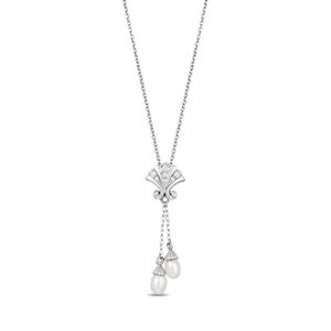 jewelili enchanted disney fine jewelry sterling silver 1/10 cttw diamond and pearl ariel shell pendant