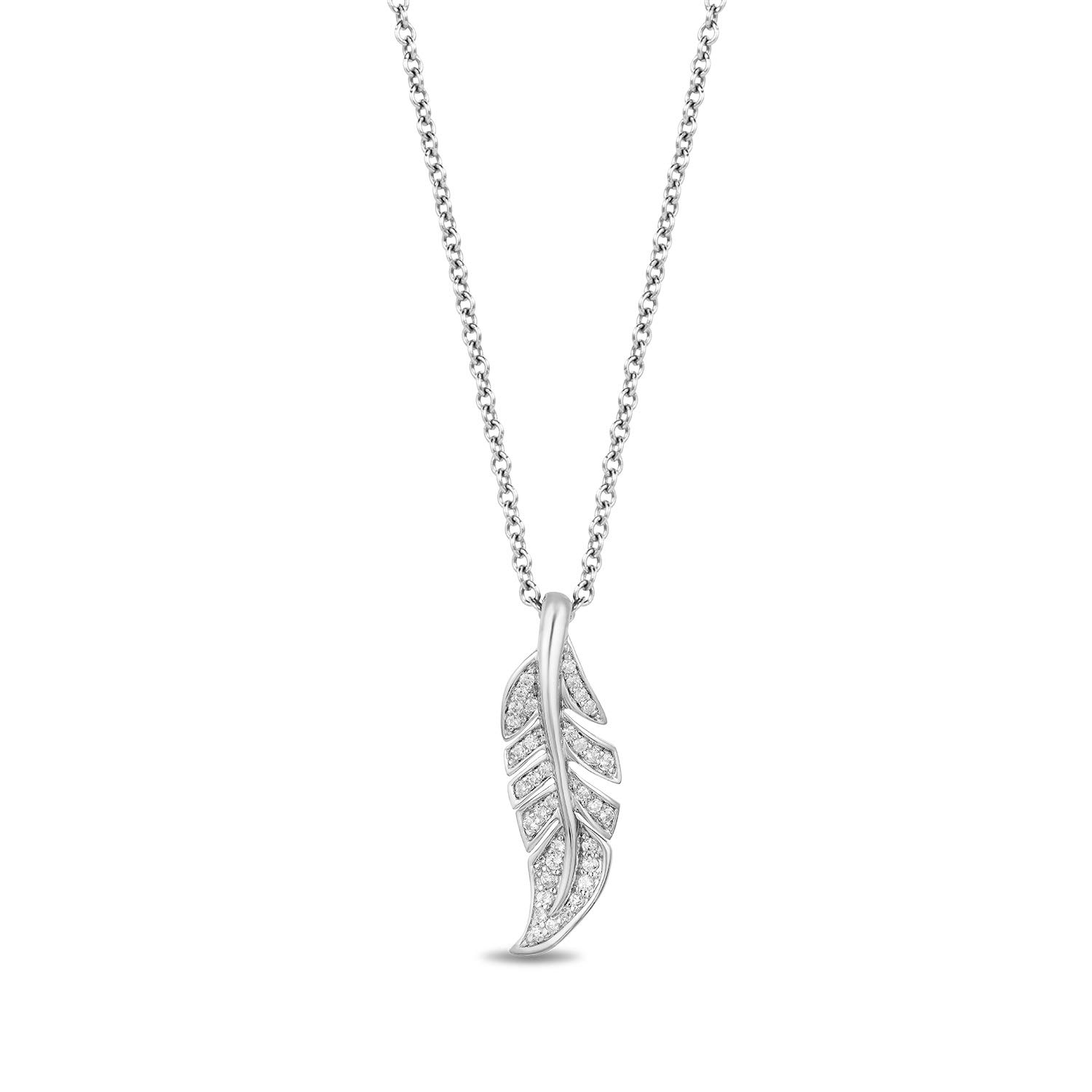 Jewelili Enchanted Disney Fine Jewelry Sterling Silver 1/6 CTTW Pocahontas Feather Pendant