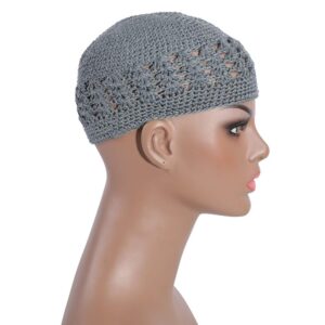 Qovelly 100% Cotton Lattice Crochet Knit Kufi Caps 3 Packed Skull Covers Hat(Set1)