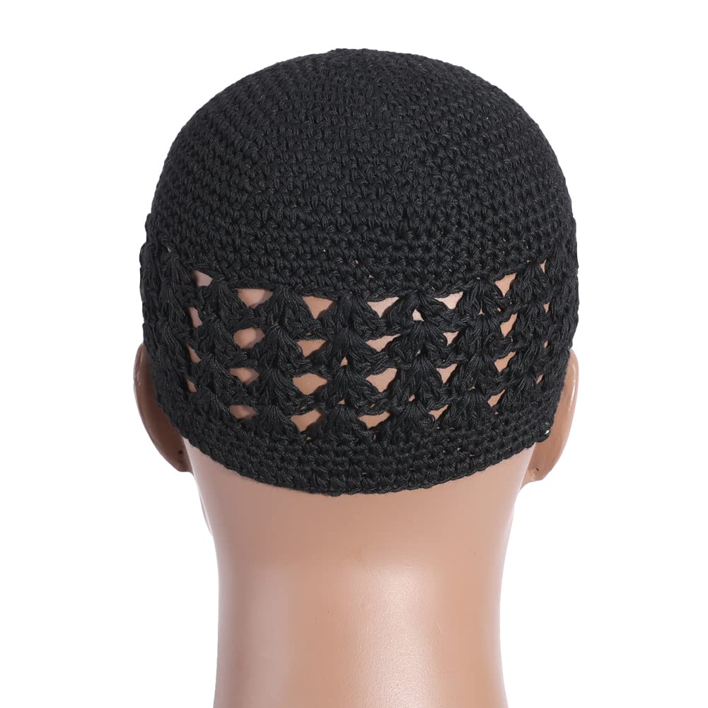 Qovelly 100% Cotton Lattice Crochet Knit Kufi Caps 3 Packed Skull Covers Hat(Set1)