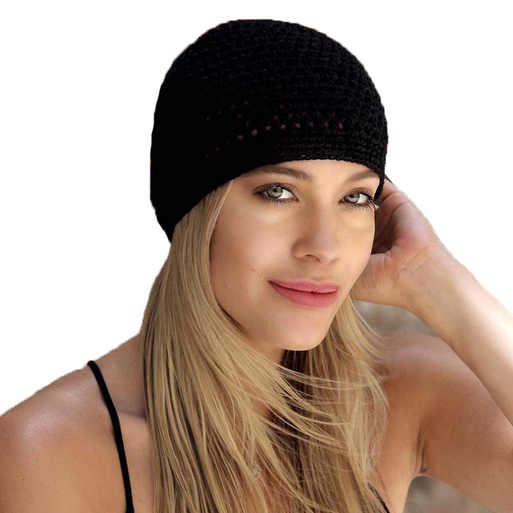 Qovelly 100% Cotton Lattice Crochet Knit Kufi Caps 3 Packed Skull Covers Hat(Set1)