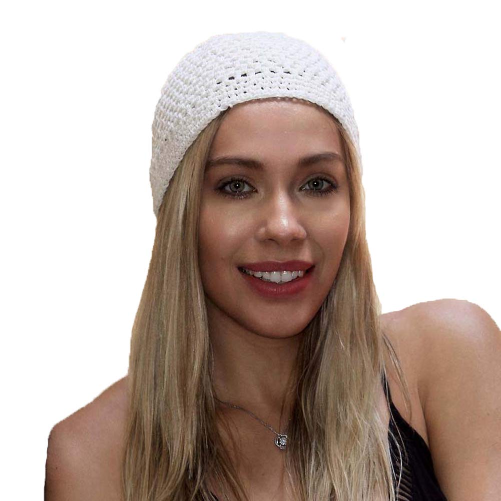 Qovelly 100% Cotton Lattice Crochet Knit Kufi Caps 3 Packed Skull Covers Hat(Set1)