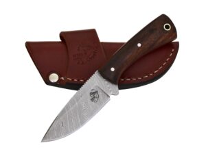 knives ranch fixed blade edc knife with horizontal carry sheath – small hunting knife – damascus skinning knife – cowboy knife with leather sheath stabilized rosewood handle (4402-irw)