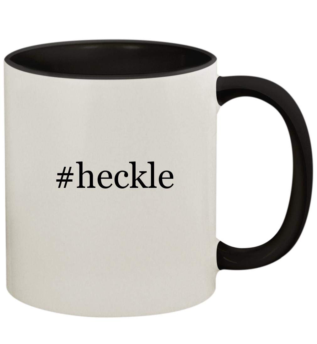 Knick Knack Gifts #heckle - 11oz Ceramic Colored Handle and Inside Coffee Mug Cup, Black