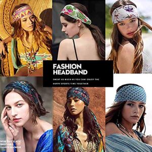 YBSHIN Boho Wide Headbands Stripe Head Wraps Knoted Hair Wears Turban Yoga Sweatbands Elastic Floral Printed Head Scarfs Stretch Cloth Hair Bands for Women and Girls 3Pcs (A)