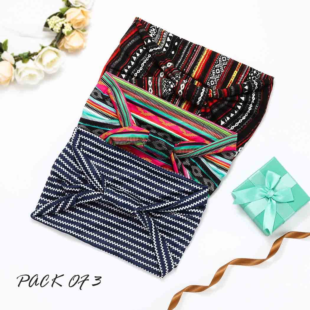 YBSHIN Boho Wide Headbands Stripe Head Wraps Knoted Hair Wears Turban Yoga Sweatbands Elastic Floral Printed Head Scarfs Stretch Cloth Hair Bands for Women and Girls 3Pcs (A)