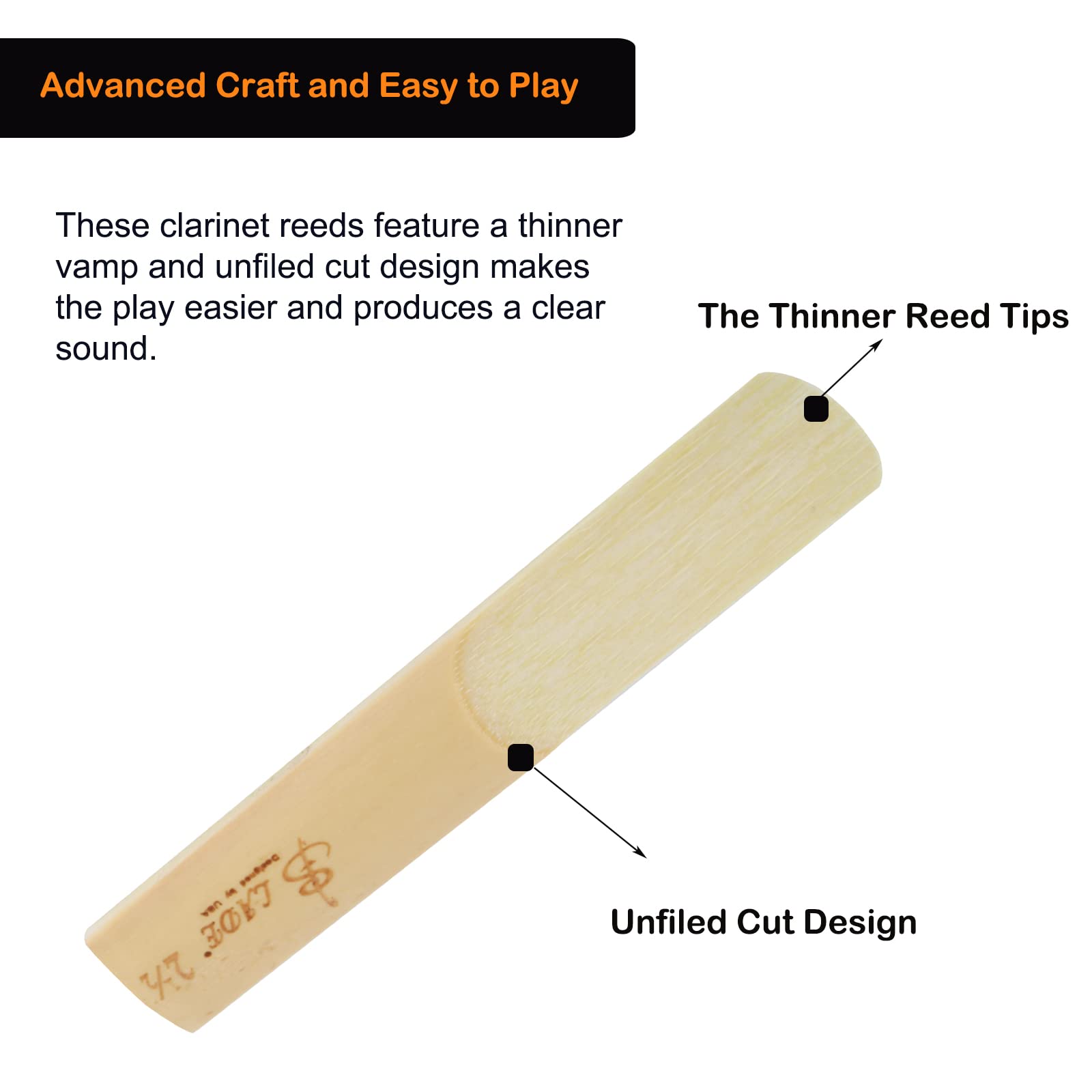 Clarinet Reed 2.5, Bb Clarinet Reeds Strength 2.5 with Plastic Case, 2.5 Clarinet Reeds, Pack of 10