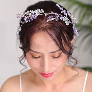 Denifery Purple Bridal Wedding Hair Vine Purple Natural Stone Hair Vine Crystal Headpieces Bride Hair Accessories for Women and Girls