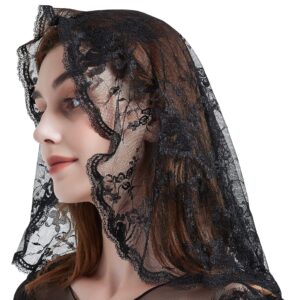 lace church veil headcovering latin mass (elegant black)