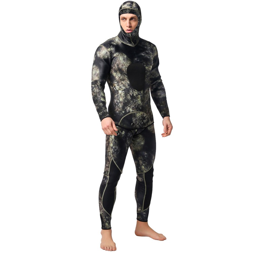 Nataly Osmann Camo Spearfishing Wetsuits Men 3mm /1.5mm Neoprene 2-Pieces Hooded Super Stretch Diving Suit