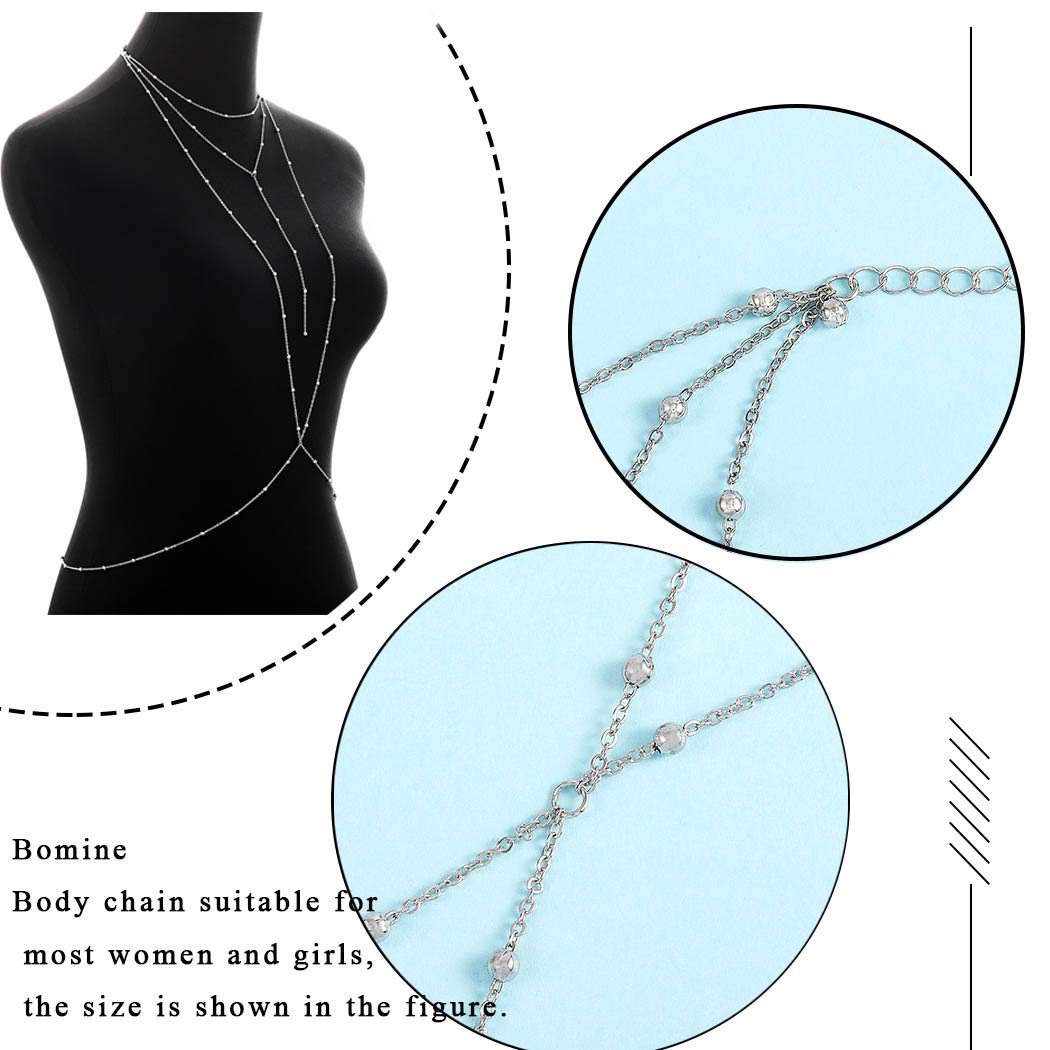 Bomine Thin Silver Body Chain Sexy Bra Bikini Waist Belly Chains Body Jewelry for Women and Girls