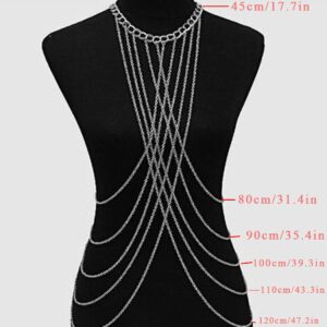 Bomine Harness Silver Body Chain Bra Crossover Sexy Body Jewelry Bikini Chains Necklace for Women and Girls (Silver)