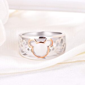 JO WISDOM 925 Sterling Silver and Yellow Gold Plated Mouse Ring Size6（rose gold)