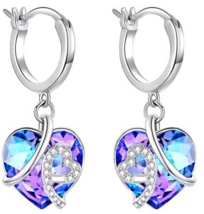 austrian purple crystals earrings sterling silver heart dangle earrings hoop knot earrings for women mother day jewelry gift for wife