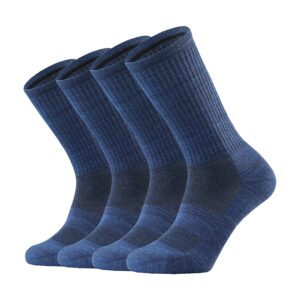 Ortis Men's Merino Wool Cushion Crew Socks with Moisture Wicking Control Light Weight Breathable for Outdoor Hiking Cycling(Blue L)