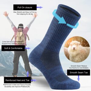 Ortis Men's Merino Wool Cushion Crew Socks with Moisture Wicking Control Light Weight Breathable for Outdoor Hiking Cycling(Blue L)