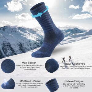 Ortis Men's Merino Wool Cushion Crew Socks with Moisture Wicking Control Light Weight Breathable for Outdoor Hiking Cycling(Blue L)