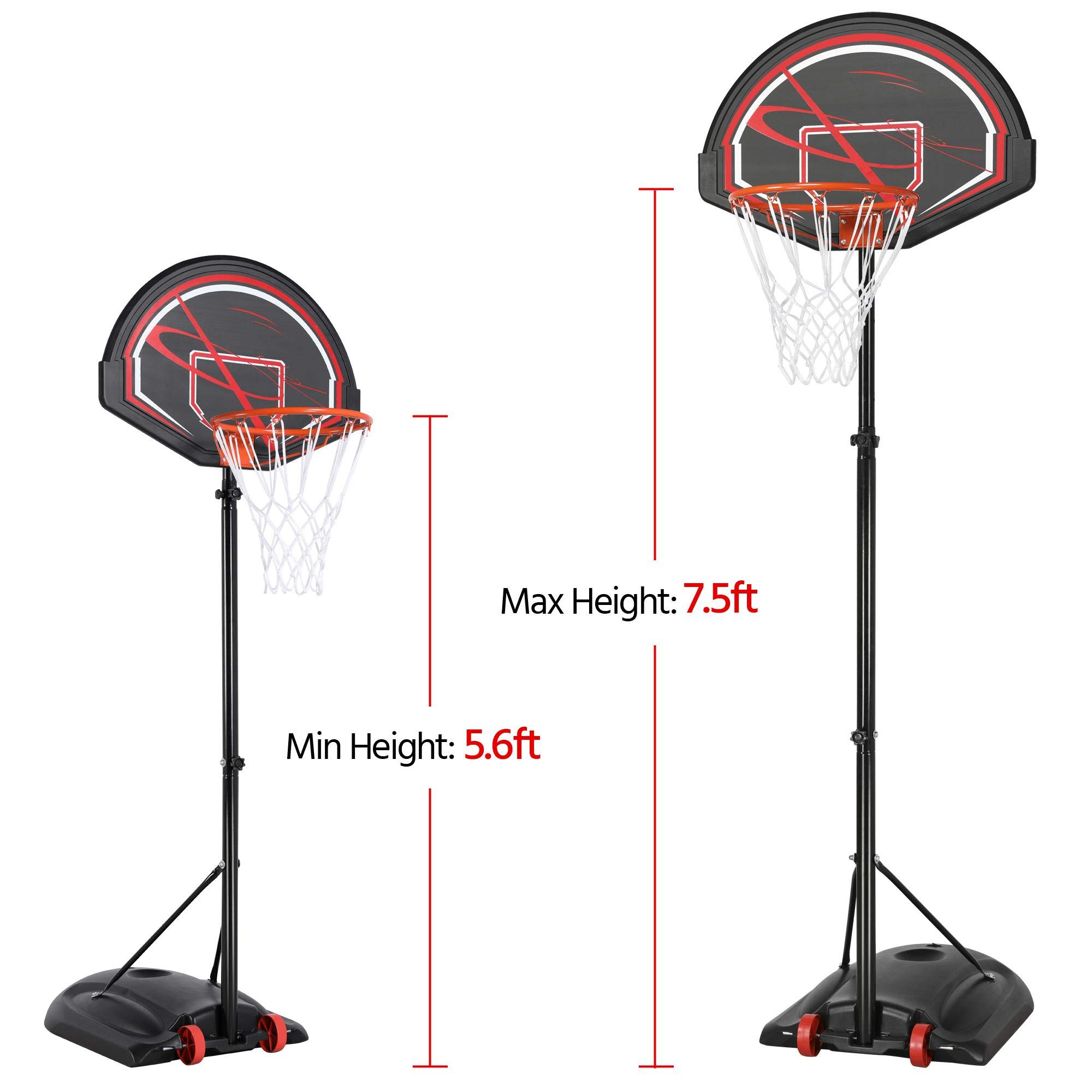 Topeakmart 7-9ft Portable Basketball Hoops & Goals Removable Youth Basketball Hoop System Stand for Youth Outdoors Indoor Play Height Adjustable