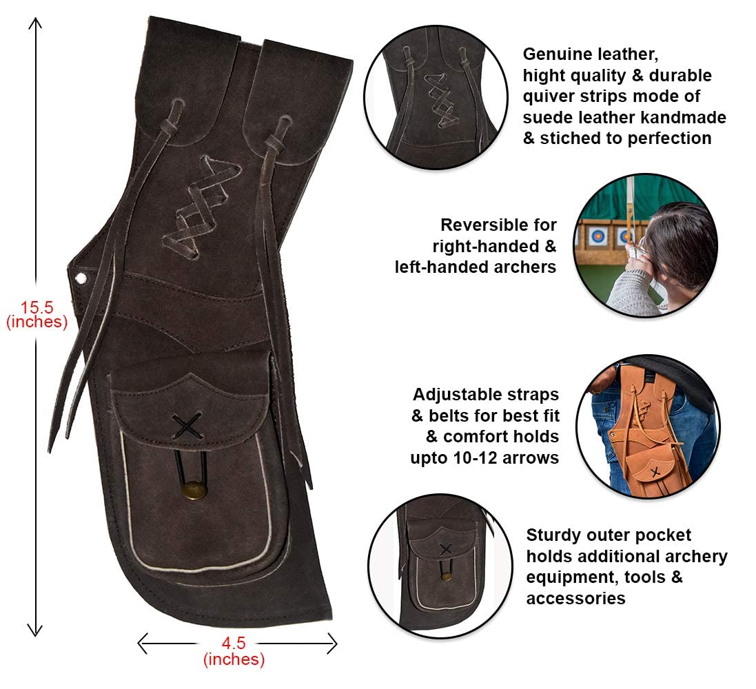 UNIVERSE ARCHERY Arrow Quiver | Genuine Suede Leather Arrow Holder | Traditional H-Grade Handmade Quiver for Hunting & Archery Sports | Lightweight & Comfortable | Brown (39cm/15.50 Inches)