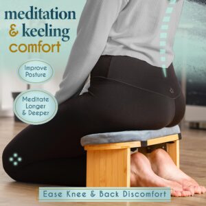 Florensi Meditation Bench - Bamboo, Foldable & Ergonomic Meditation Stool - Sturdy Prayer Bench with Meditation Cushion, Comfortable for Kneeling or Sitting - Perfect for Deeper & Longer Meditation