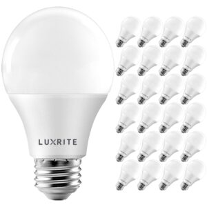 LUXRITE A19 LED Bulb 60W Equivalent, 5000K Bright White, 800 Lumens, Dimmable Standard LED Light Bulbs 9W, Enclosed Fixture Rated, Energy Star, E26 Medium Base - Indoor and Outdoor (24 Pack)