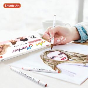 Shuttle Art 30 Colors Skin Tone&Hair Art Markers, Dual Tip Alcohol Based Flesh Color Marker Pen Set Contains 1 Blender Perfect for Kids & Adults Portrait,Comic, Anime, Manga, Illustration