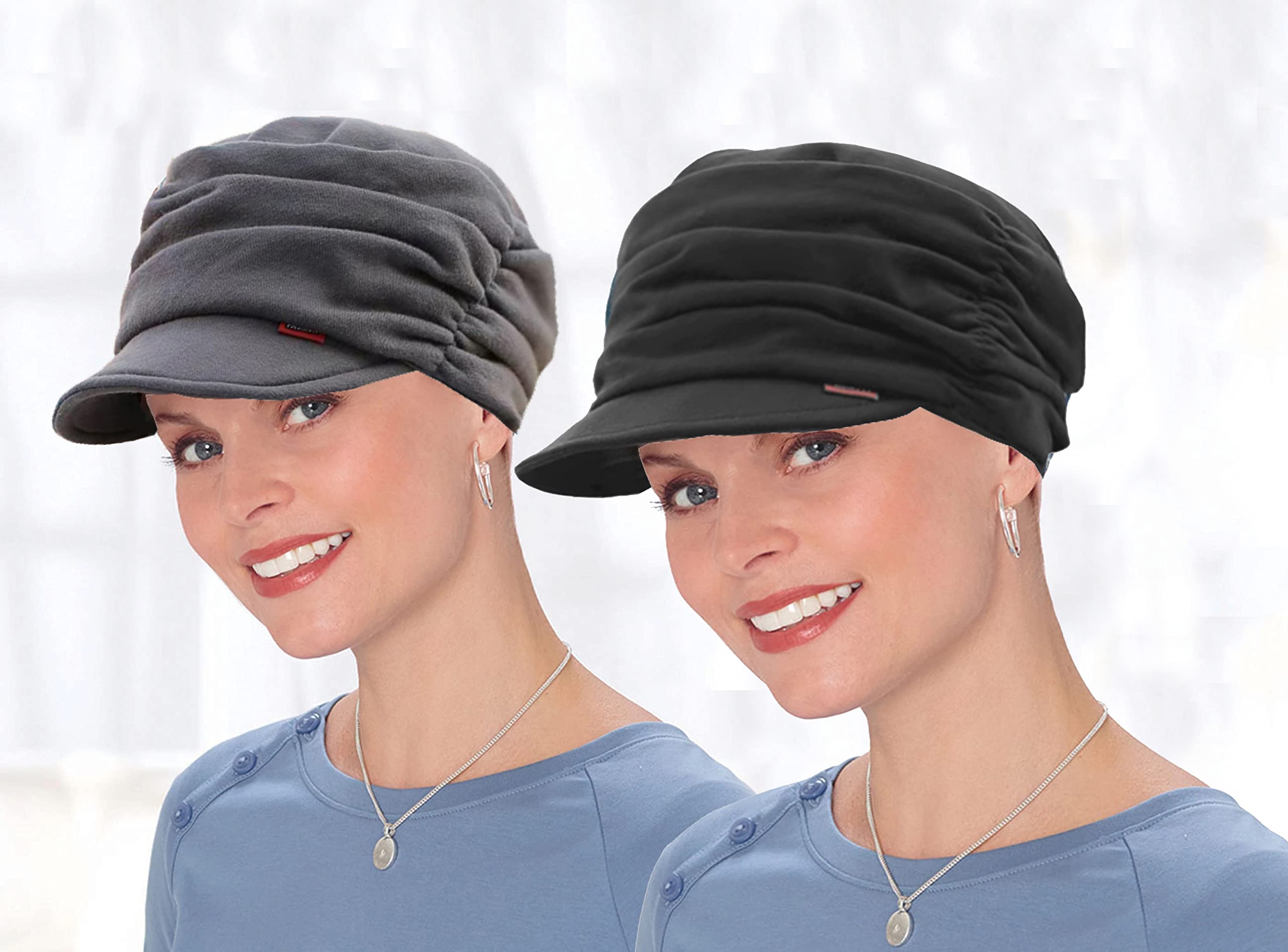 FGSS Cotton-Cancer Headwear for Women Patients Chemo Slouchy Beanie (Black+Grey 2pc)