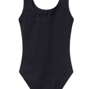 MdnMd Sleeveless Tank Leotard for Girls with Mesh Cross Front (Black, 12-14 Years)