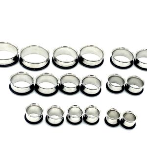 HEKEUOR 00G 7/16” 1/2” 9/16” 5/8” 11/16” 13/16” 7/8” 1” Ear Gauge Stretching Kit Stainless Steel Tapers and Plugs Set