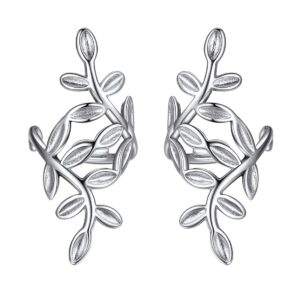 chicsilver 925 sterling silver minimalist small hoop huggie earrings classic leaf ear cuffs for non pierced ears cartilage clip on wrap earrings hypoallergenic