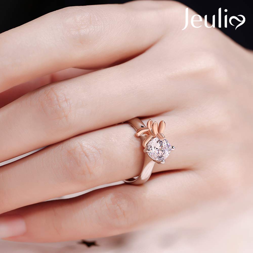 Jeulia Round Cut Silver Ring: Sterling Balloon Shape Dog Fashion Anniversary Promise Engagement Wedding Ring Set for Her with Gift Jewelry Box