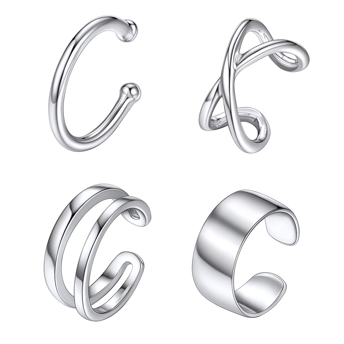 ChicSilver 4 PCS S925 Sterling Silver Criss Cross Ear Cuff No Pierce Ear Cuff Sets Double Simple Lines Ear Cuff Fake Cartilage Earring Helix Piercing