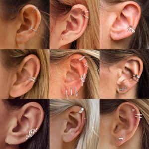 ChicSilver 4 PCS S925 Sterling Silver Criss Cross Ear Cuff No Pierce Ear Cuff Sets Double Simple Lines Ear Cuff Fake Cartilage Earring Helix Piercing