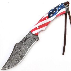 kni-9817 famous full tang handmade damascus steel knife with genuine leather sheath