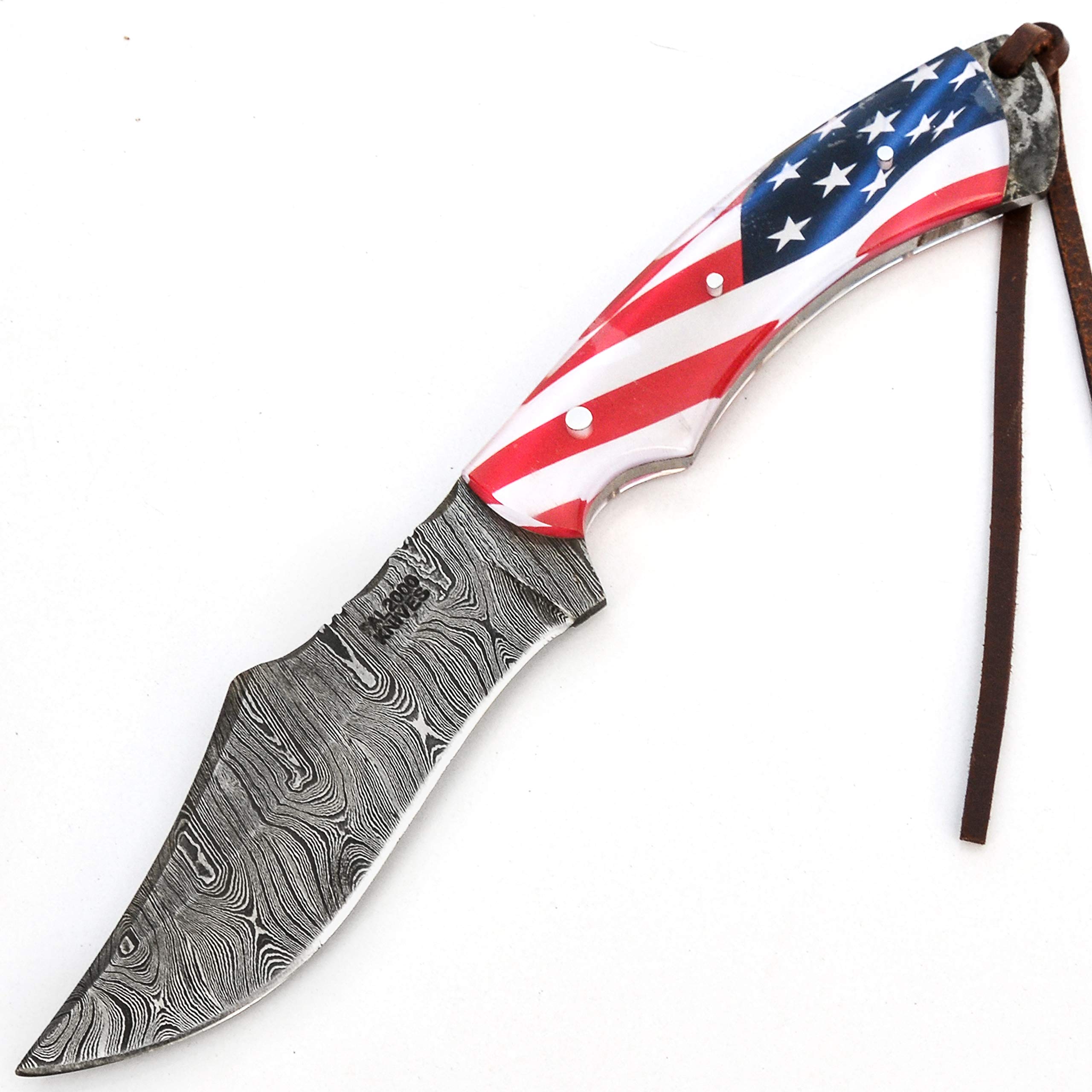 KNI-9817 Famous Full Tang Handmade Damascus Steel Knife with Genuine Leather Sheath