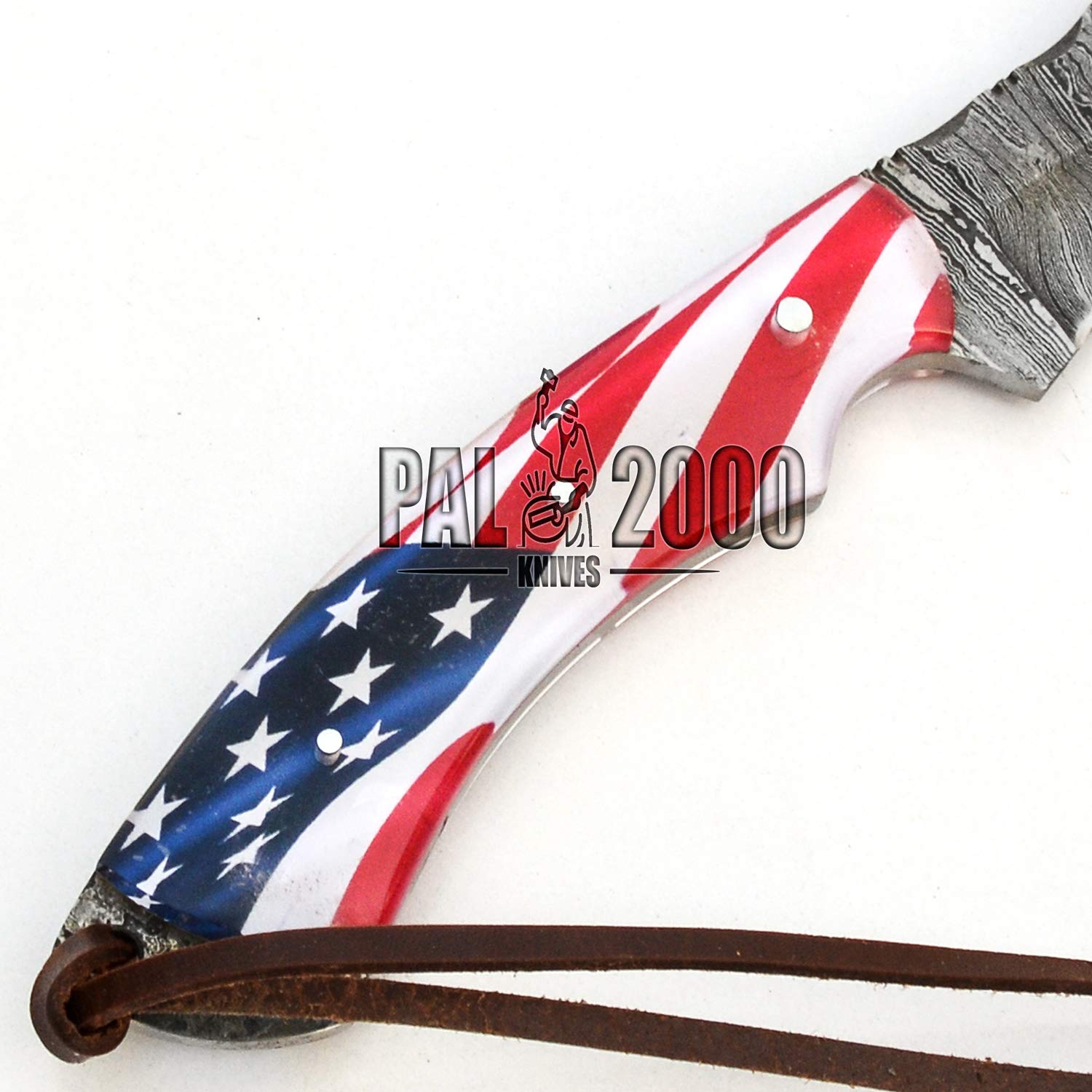 KNI-9817 Famous Full Tang Handmade Damascus Steel Knife with Genuine Leather Sheath